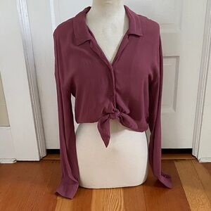 Wilfred Free Long Sleeve Cropped Tie Front Button Down Top Small